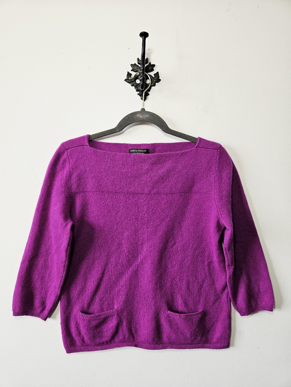 Lord & Taylor 100% Cashmere Pullover Sweater Size L Square Neckline